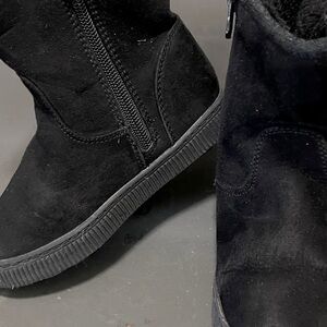 Black Suede-Look Side-Zip Boots